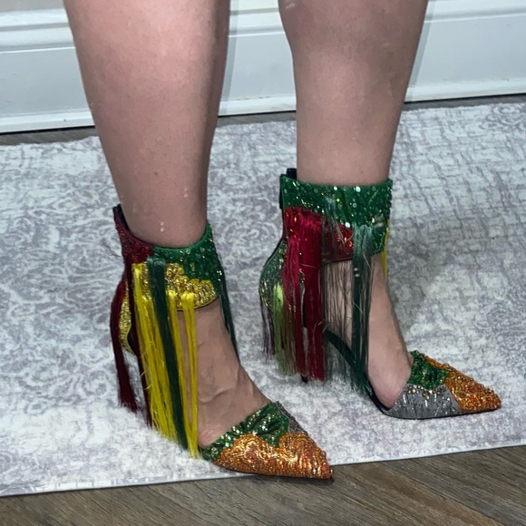 🔥NIB ALEXANDER MCQUEEN HARNESS BEADED POINT TOE PUMP MULTICOLOR FRINGE 37.5 - Picture 13 of 14